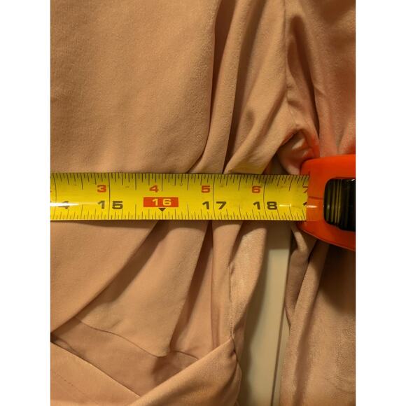 Express Satin Crew Neck Puff Sleeve Wrap Top Mauve Pink Size M Casual Work - Picture 8 of 10